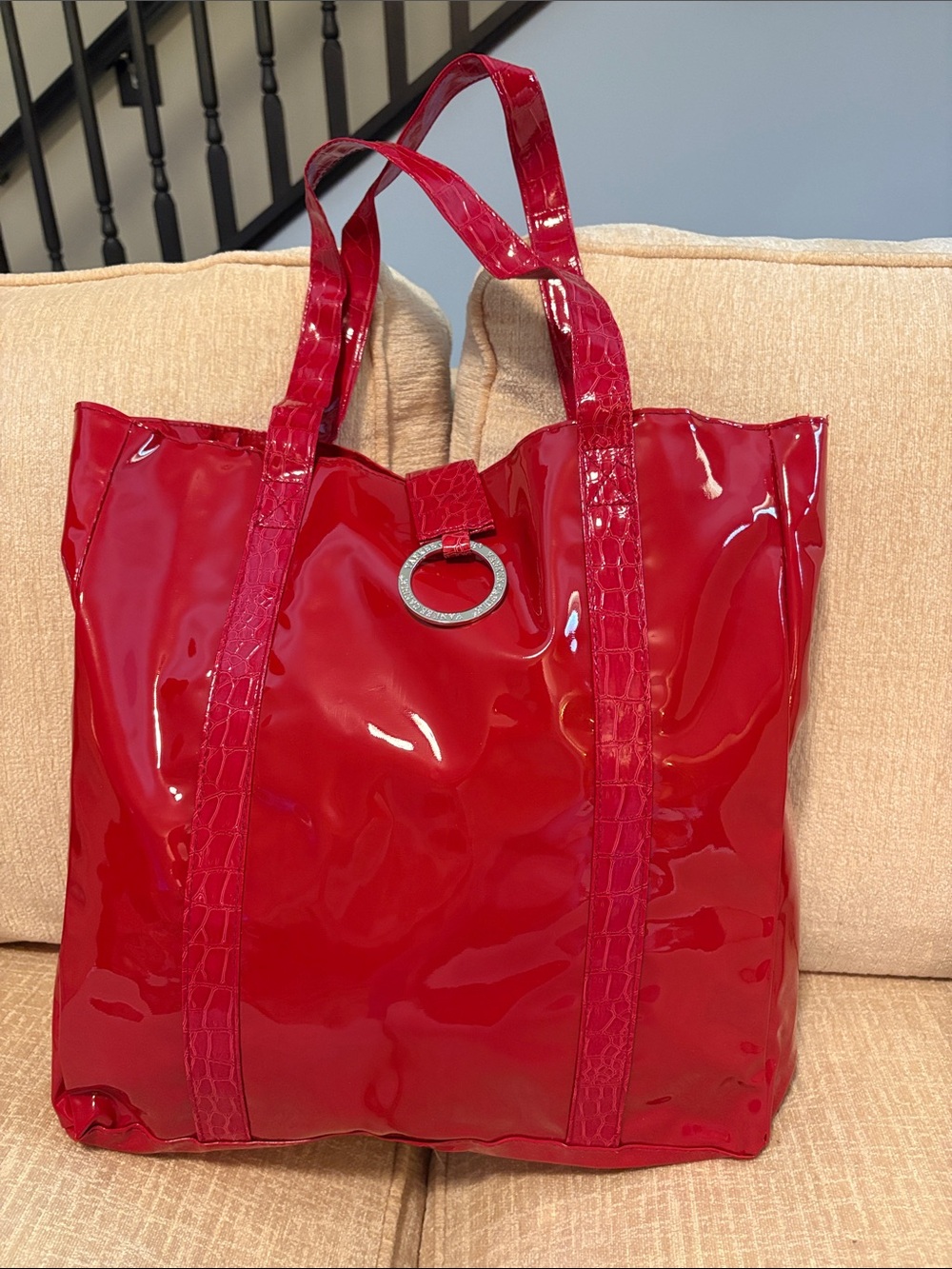 Yankee Candle Glossy Red Patent Tote with Silver Ring